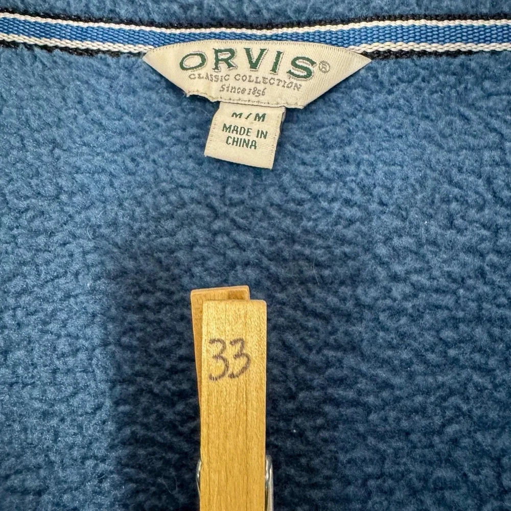Orvis Fleece Jacket Mens Medium Blue Full Zip Sherpa‎ Pile Pockets Outdoor Logo